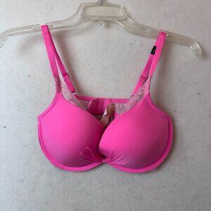 Victoria's Secret Bra Women's 34D plunge underwire hot barbie pink lace trim nwt